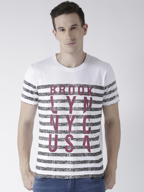 

Club York Men White Striped Round Neck T-shirt