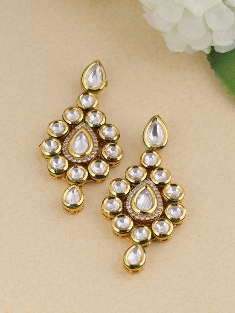 

Tistabene Gold-Toned & White Geometric Drop Earrings