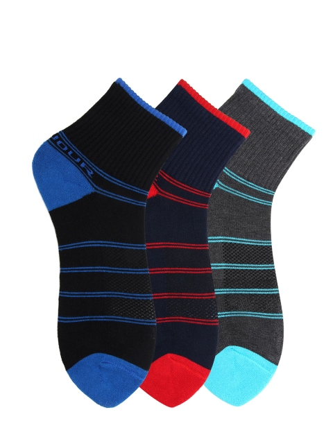 

Bonjour Men Pack of 3 Striped Ankle-Length Socks, Navy blue