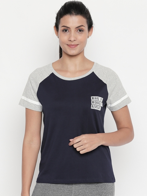 

Ajile by Pantaloons Women Navy Blue & Grey Printed Round Neck T-shirt