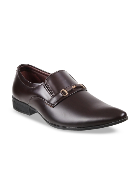 

Mochi Men Maroon Solid Leather Formal Slip-Ons