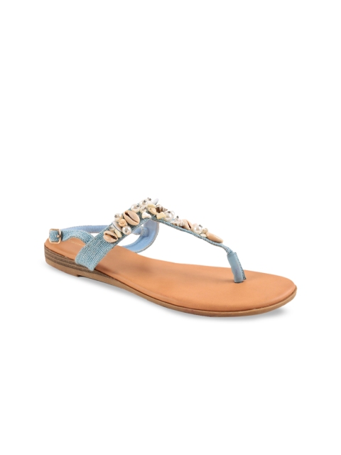 

Chumbak Women Blue Embellished T-Strap Flats