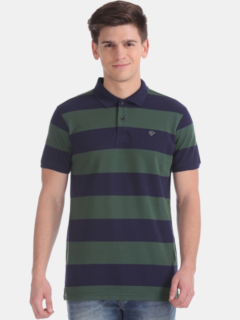 Ruggers Men Navy Blue Striped Polo Collar T-shirt