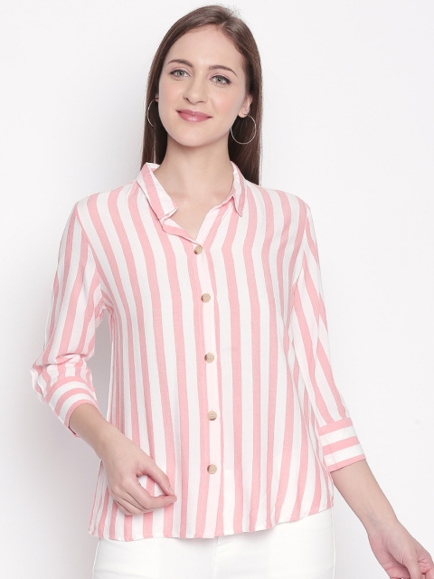 

Honey by Pantaloons Women Pink Striped Shirt Style Top