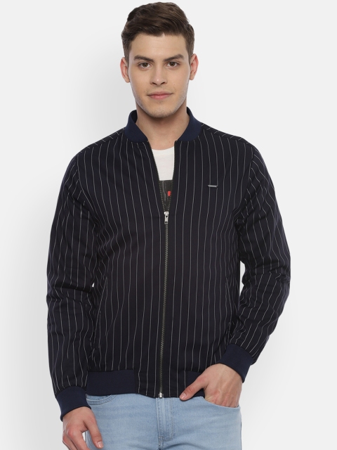 

Van Heusen Men Navy Blue Striped Bomber