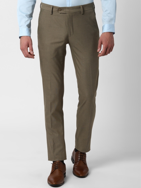 

Peter England Men Taupe Slim Fit Self Design Formal Trousers