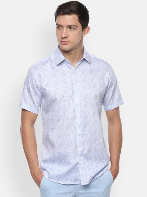

V Dot Men Blue & White Slim Fit Printed Casual Shirt
