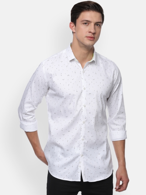 

V Dot Men White & Black Skinny Fit Printed Casual Shirt