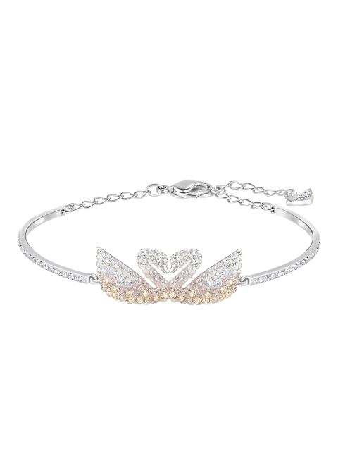 

SWAROVSKI White Rhodium-Plated Crystal-Studded Swan-Shaped Bangle-Style Bracelet