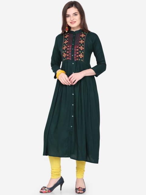 

Florence Women Green Embroidered Straight Kurta