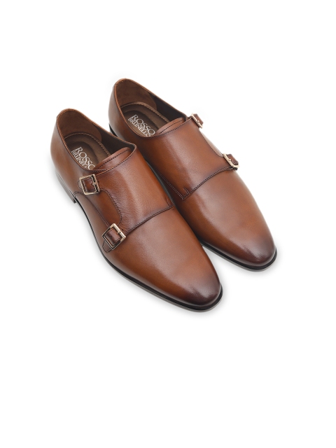 

ROSSO BRUNELLO Men Tan Brown Solid Leather Formal Monks