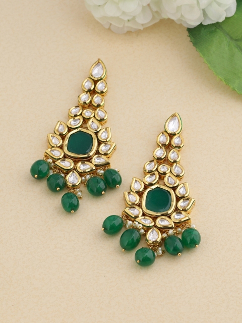 

Tistabene Green & Gold-Plated Uncut Polki Classic Drop Earrings