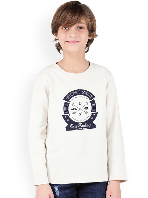 

One Friday Boys Off-White Printed Round Neck T-shirt