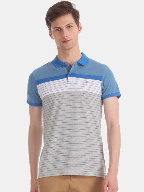 

Ruggers Men Blue & Grey Colourblocked Polo Collar T-shirt