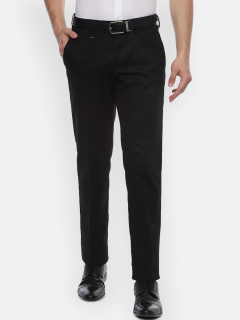 

Van Heusen Men Black Slim Fit Self Design Formal Trousers