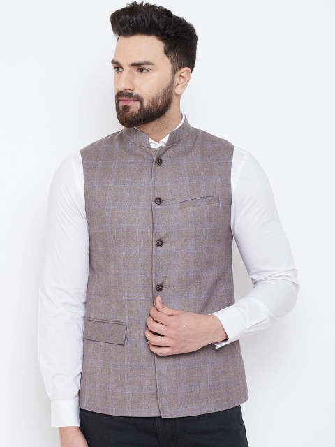 

Spirit Men Brown & Blue Checked Woven Nehru Jacket