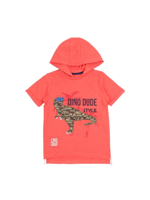 

Pantaloons Junior Boys Coral Printed Hood T-shirt