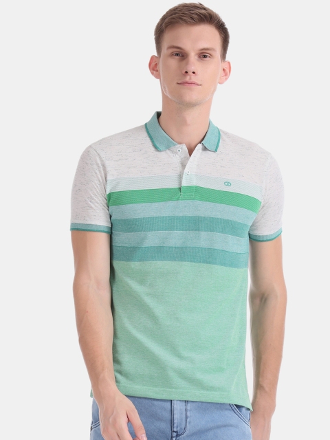

Ruggers Men Green Striped Polo Collar T-shirt