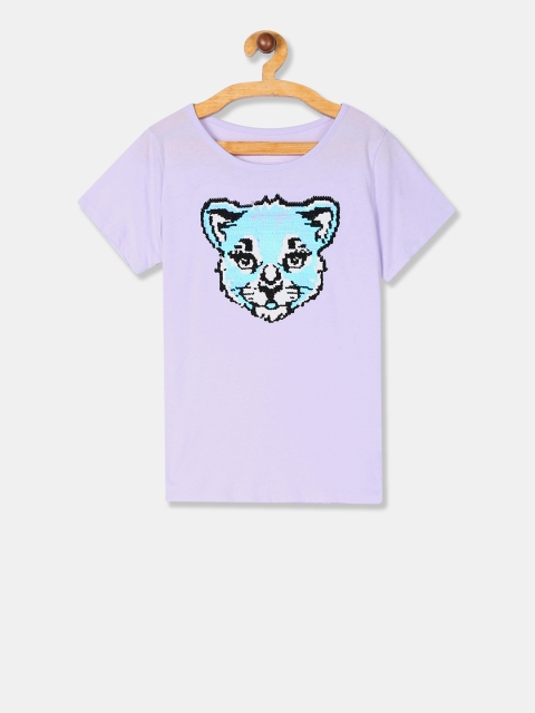 

The Childrens Place Girls Purple Flip Sequinned Round Neck T-shirt