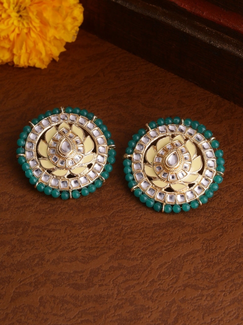 

Shoshaa Gold-Plated Green & Yellow Handcrafted Circular Studs