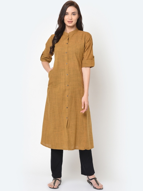 

FLAVIDO Women Mustard Yellow Solid Straight Kurta