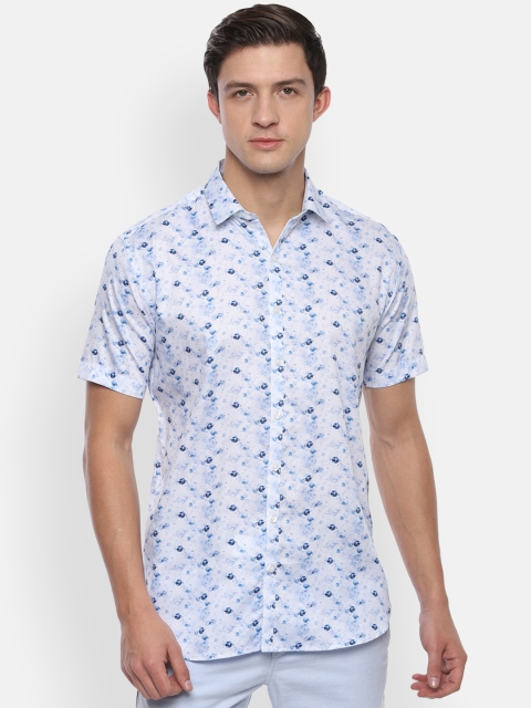 

V Dot Men Blue & White Slim Fit Printed Casual Shirt