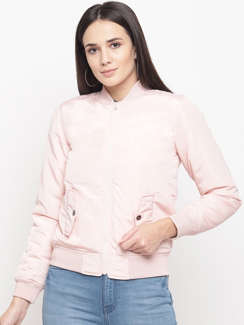 Aeropostale Women Pink Solid Bomber Jacket