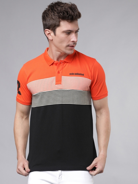 

Ecko Unltd Men Orange & Black Colourblocked Polo Collar T-shirt
