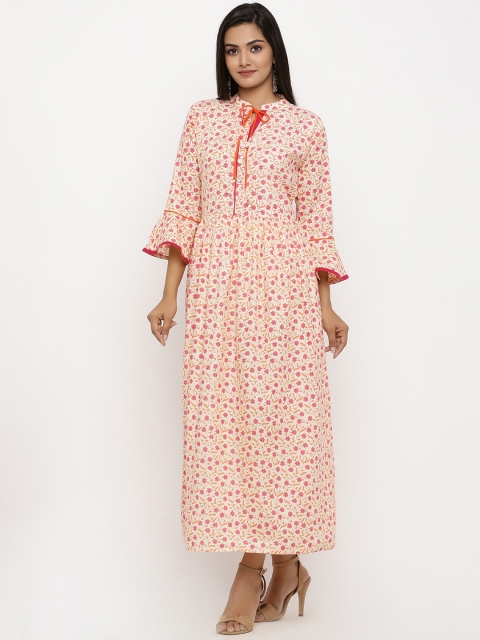 

BUYCLARA Women Beige Floral Print Maxi Dress