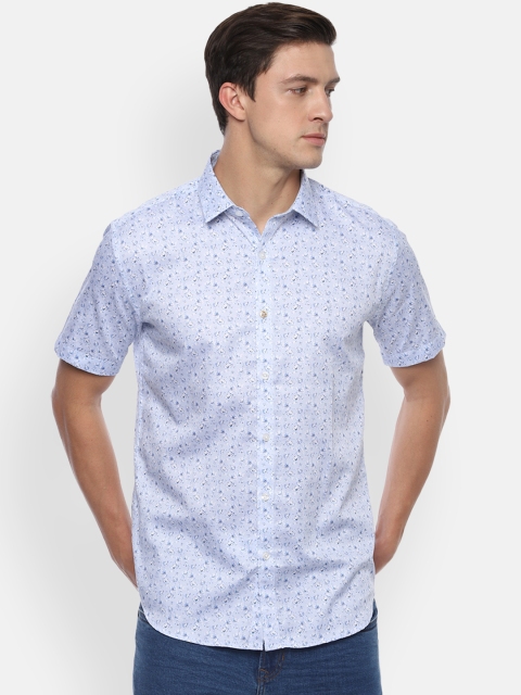 

V Dot Men Blue & White Slim Fit Printed Casual Shirt