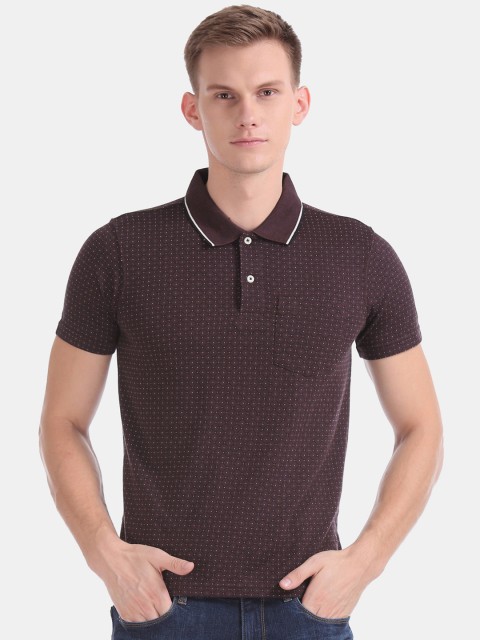

Ruggers Men Burgundy & White Printed Polo Collar T-shirt