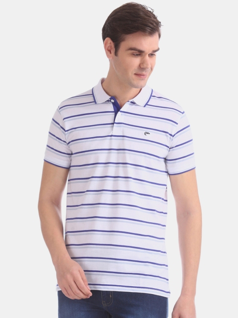 

Ruggers Men White Striped Polo Collar T-shirt