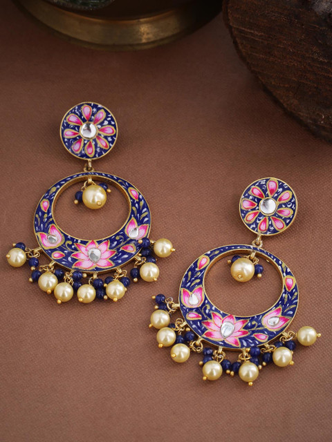 

Tistabene Blue & Pink Gold-Plated Meenakari Hand Painted Geometric Chandbalis