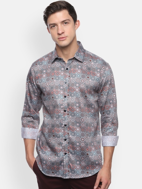 

V Dot Men Grey Slim Fit Printed Casual Shirt