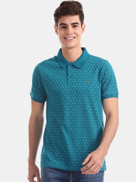 

Ruggers Men Teal Blue Printed Polo Collar T-shirt