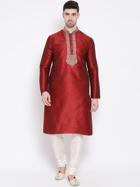 

NAMASKAR Men Maroon Yoke Design Straight Kurta