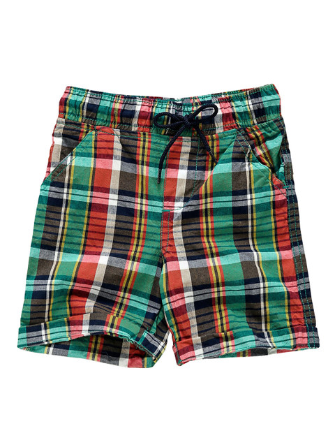 

KiddoPanti Boys Green Checked Regular Fit Regular Shorts