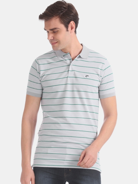 

Ruggers Men Grey & Green Striped Polo Collar T-shirt