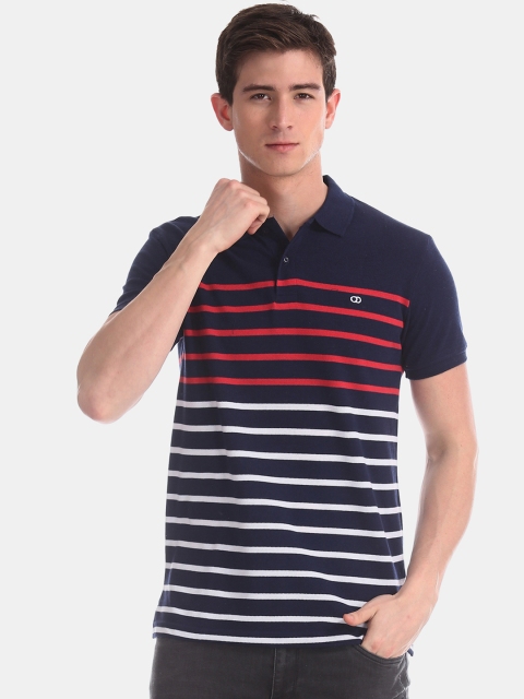 

Ruggers Men Navy Blue & White Striped Polo Collar T-shirt