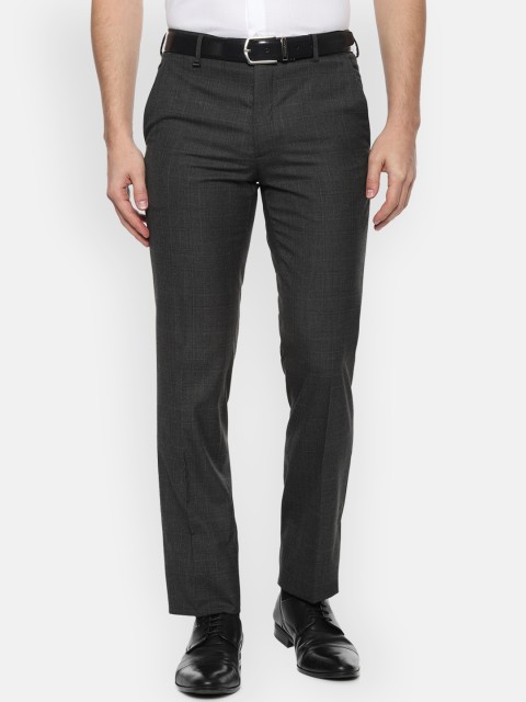 

Van Heusen Men Charcoal Grey Slim Fit Checked Formal Trousers
