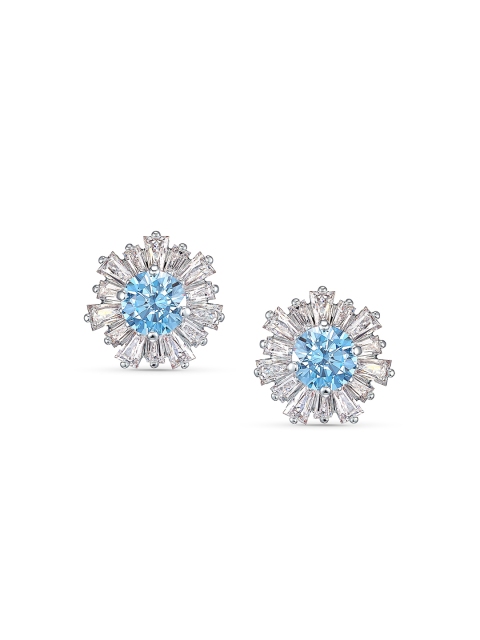 

SWAROVSKI Rhodium Plated Silver-Toned & Blue Sunshine Pierced Earrings