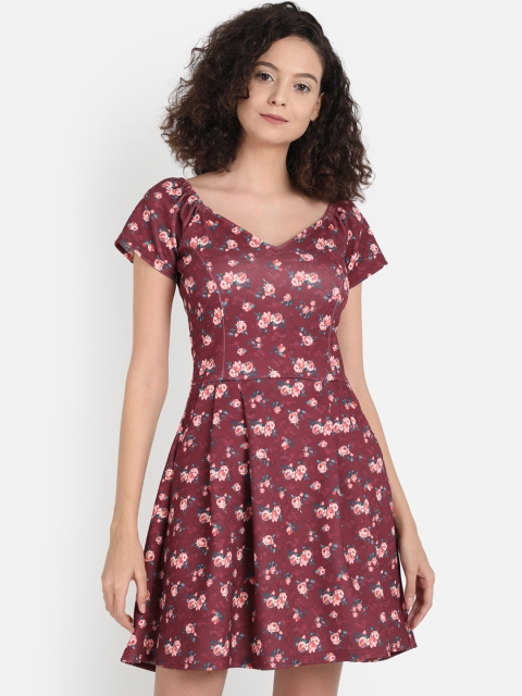 

COVER STORY Women Maroon Printed Fit and Flare Dress