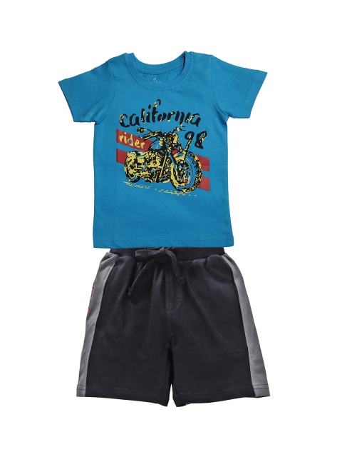 

KiddoPanti Boys Blue & Black Printed T-shirt with Shorts