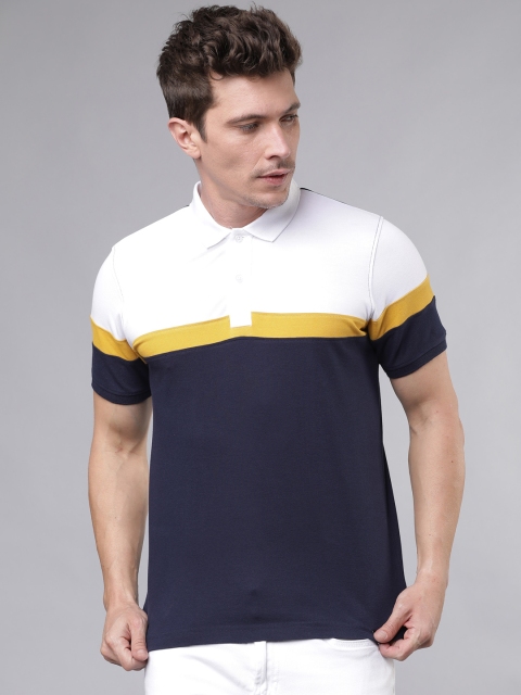 

Ecko Unltd Men Navy Blue & White Colourblocked Polo Collar T-shirt