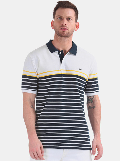 

Ruggers Men Navy Blue & White Striped Polo Collar T-shirt