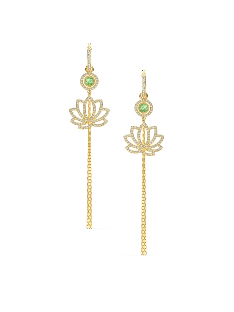 

SWAROVSKI Green Symbol Pierced Earrings Long Lotus Light Multi Gold Hoop Earrings