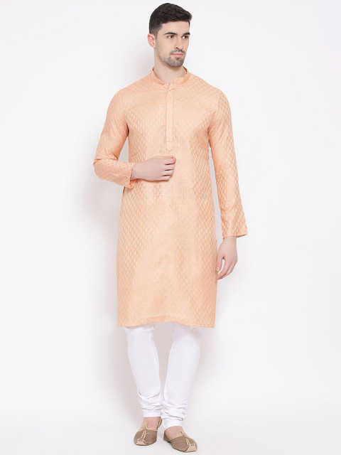 

NAMASKAR Men Peach-Coloured Woven Design Straight Kurta