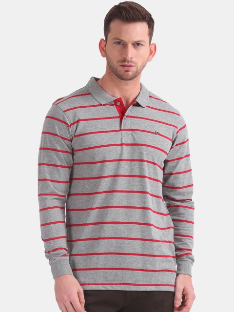 

Ruggers Men Grey & Red Striped Polo Collar T-shirt