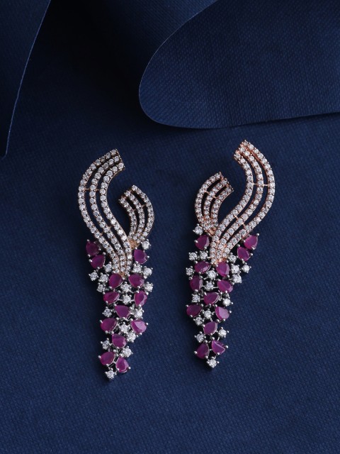 

Tistabene Pink & Silver-Toned Contemporary Gold-Plated Drop Earrings