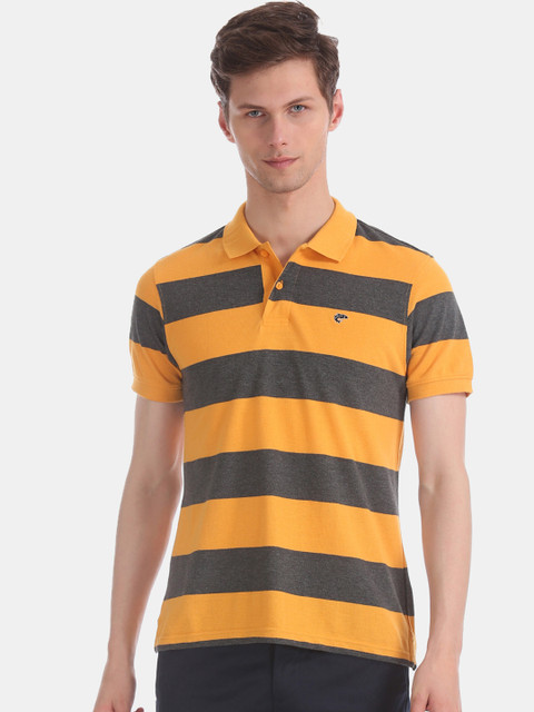 

Ruggers Men Orange Striped Polo Collar T-shirt